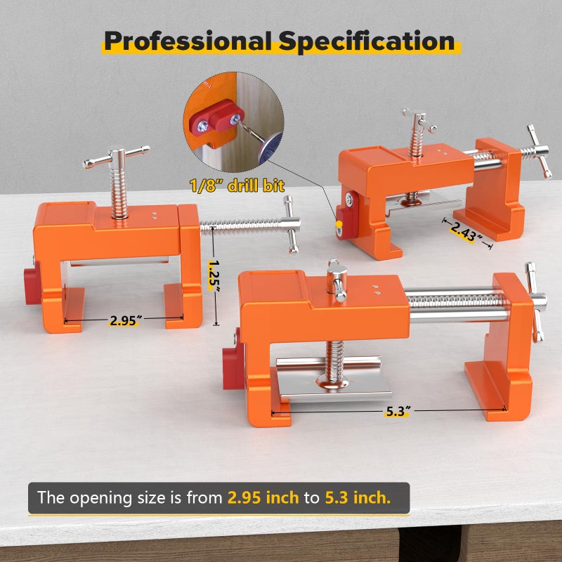 Sebupar Cabinet Clamps, Cabinet Installation Cabinetry Clamps Face Frame Clamps Tools with Two Side Screws and Alignment Plate, 4 Pack, Orange - Image 2